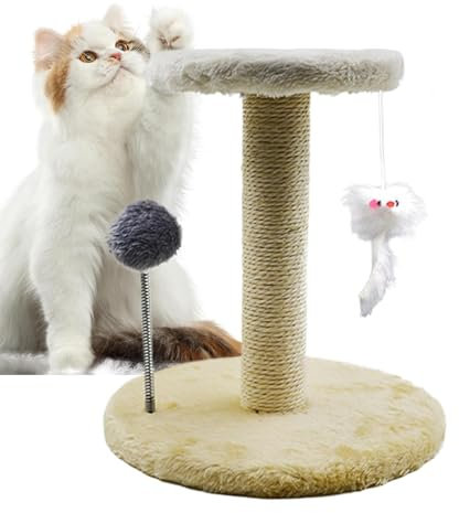 Arbre À Chat, Tour De Jeux pour Chats, Poteau Griffoir Chat avec Pompons Suspendus,Pompons, Grattoir À Design Moderne avec Base Stable, Perchoir Moelleux pour Le Jeu du Chaton