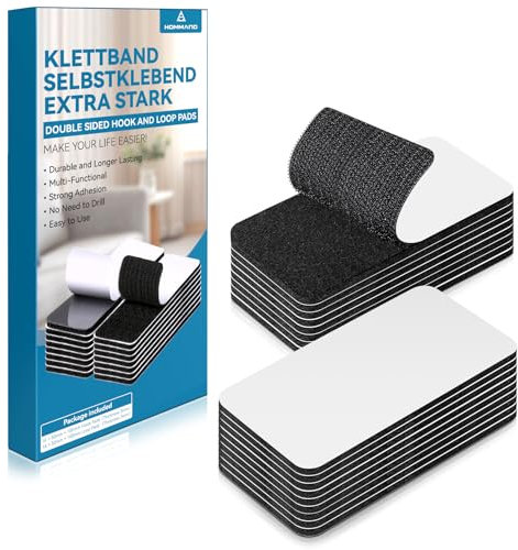 HOMMAND 16 x Belcro Adhesivo Doble Cara Hook y Loop, Belcro Adhesivo Extrafuerte, Cinta Adhesiva Doble Cara Perfecto para Decoración de Habitaciones, Hogar, Oficina, Negro, 50mm×100mm