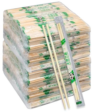1000 Pairs Disposable Bamboo Chopsticks Bulk, 19 cm Individually Wrapped Clear Sleeves Chopstick, Wooden Chinese Chop Sticks for Noodles, Sushi, Asian Food