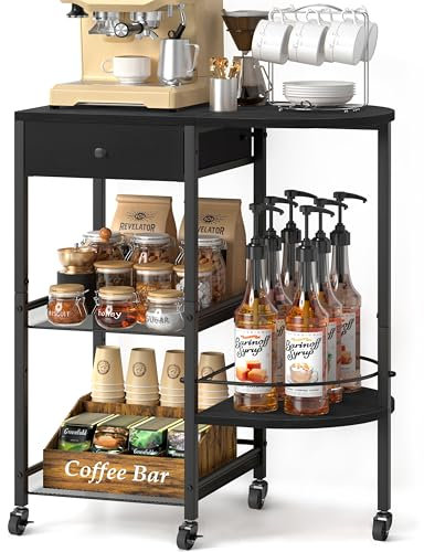 VINCOURNA Küchenwagen mit Rollen, 39CM (W) Großer Küchenwagen mit Arbeitsplatte, 4-Etagen Kaffeebar Möbel Servierwagen mit Schublade, Küchenregal Stehend für Bar Weinregal Kaffeeschrank Mikrowellen