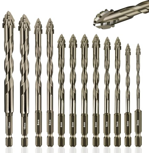 12 Piezas Taladro Excéntrico, Brocas Porcelanico Ø 3-12 mm, Juego de Brocas Profesional, Brocas para Porcelanico, Broca Ceramica para vidrio, Pared, cerámica, madera y metal