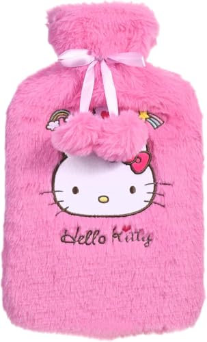 Hello Kitty Hot Water Bottle with Soft Faux Fur Cover | BS1970 Certified | Leak-Proof Natural Rubber Hot Water Bag for Cramps, Pain Relief & Winter Warmth | Large Opening for Easy Fill – 1L