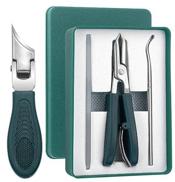 DAILIENFUS 3-teiliges Set Nagelknipser mit Adler-Schnabel-Winkel für Eingewachsene Zehennägel, Nagelknipser Groß mit Auffangbehälter – Fußnägel Knipser für Senioren und Kinder. (Grün)