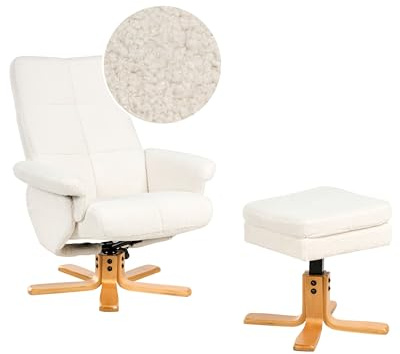 Beliani Modern Recliner Office Chair Boucle Reclining Swivel Footstool Off-White Epse