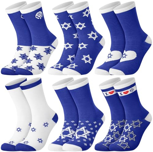Ramede 6 Pcs Jewish Gifts Judaica Gifts Country Socks Flag Charms All Countries Souvenir Crew Socks for Jewish Clothing Accessories Women Men Traveler