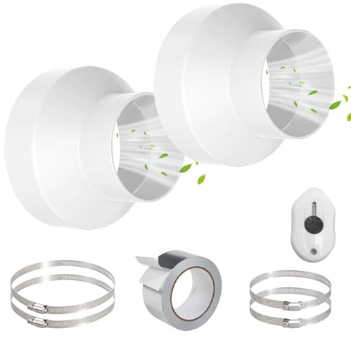Rundrohr Adapter 150 auf 100mm - Reduzierstück aus ABS mit 4 Edelstahl Klemmen Alufolienband, Reduzierung Ofenrohr Plastik Reduzierverbinder für Lüftungssystem Lüftung Rundrohr(6 bis 4 Zoll)