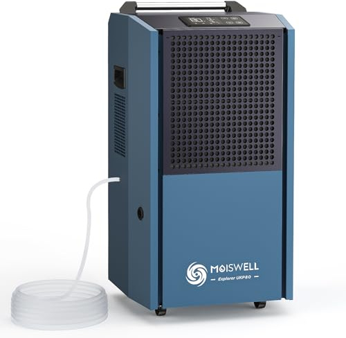 Moiswell 90 L Commercial Dehumidifier Construction Dryer with Condensate Pump Drain (Up to 90 L/24h), Mobile, Robust Industrial Dehumidifier for Construction Sites & Rooms up to 100 m² / 230 m³