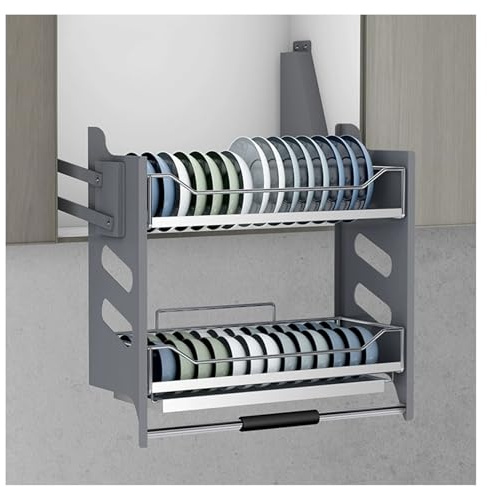 2-stufiges Ausziehregal for Küchenoberschränke, ausziehbares Gewürzregal aus Edelstahl, for Gewürze und Küchenutensilien(900mm Cabinet)