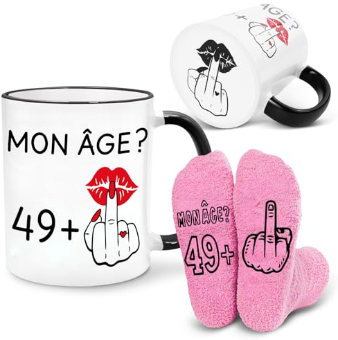 Cadeau femme 50 ans, Mug à café et chaussettes drôles | pour les 50 ans d'une femme, maman ou amie, Cadeau anniversaire, Tasse doigt d'honneur