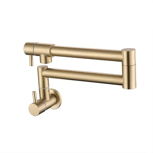 1 grifo de cocina doble interruptor, dorado cepillado, empotrable en la pared, con caño plegable, agua fría individual, extensión for fregadero, for rellenar ollas(Brushed Gold)