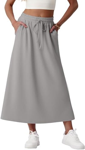 GRECERELLE Rock Damen mit Taschen Elastischer Bund Maxirock Damen Lang A-Linie Sommerrock Damen Midi aus Modal-Mix Casual Rock für Alltag & Urlaub