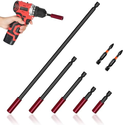 5 Bit VerläNgerung Magnetisch 50/60/100/150/300 mm, Bithalter Magnetisch | Bithalter Lang Heimwerken 1/4, Sechskantschaft Bit Halter mit 2 Bits Impact 2 Inch Non-Slip Drill
