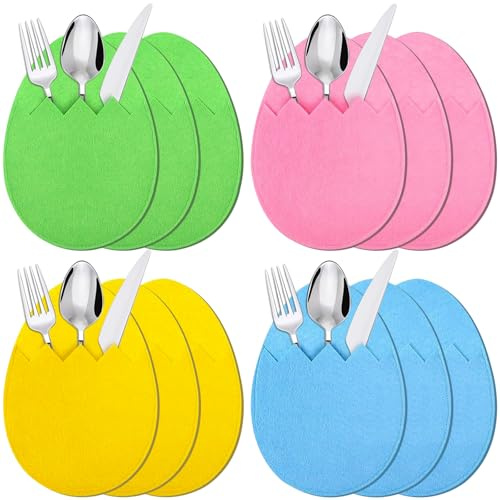 CHONGQILAO Bestecktasche Ostern Besteckhalter Ostereier, 12 Stück Bestecktasche Filz, Bestecktaschen Besteckbeutel Besteckhalter, Tischdeko Ostern für Messer Gabeln Löffel Geschirr Besteck Taschen