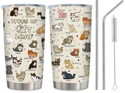 LUMIREX Thermobecher Katze, Trinkbecher Katzen, Bunter Trinkflasche mit Strohhalm, Niedlich Kaffeebecher To Go, Geschenke für Katzenliebhaber Mann Mädchen im Alltag Unterwegs Büro Picknick