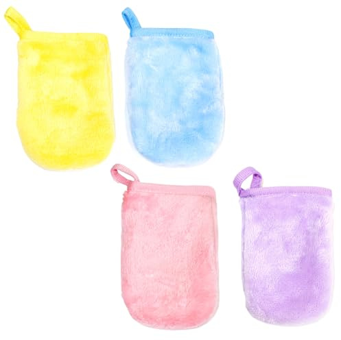 CATZUM Gants de Toilette Microfibre Douce, Lot de 4 Pièces, Forte Absorption d'Eau, pour Le Bain, Démaquillage, Lavage du Visage, Gant Microfibre Enfant (9 x 13 cm) (4 Couleurs)