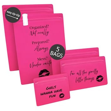 NOAKS Bags, 5er-Set wasserdichte Beutel (IPX8), Geruchsdicht, Pink Stuff | ZIP Druckverschlussbeutel – mit Beschriftungsfeld, Taschen Organizer, kleine Kosmetiktasche für Handtasche, Dry Bag