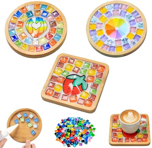 Tootesa Mosaik Untersetzers, 3 Stück 10cm Mosaik DIY Untersetzer Set für Kinder und Erwachsene
