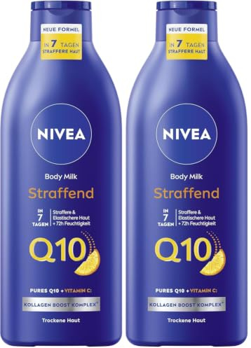 NIVEA Q10 Straffende Body Milk 2er-Set, Lotion für straffere Haut & verbesserte Elastizität in 7 Tagen, Körpercreme mit purem Q10, Vitamin C & angenehmen Orangenduft (2 x 400 ml)