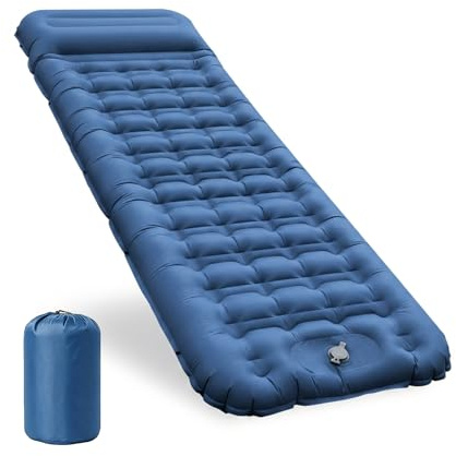 CIXMUS Aufblasbare Isomatte Camping 12 cm Dick mit Fußpumpe, Ultraleicht, Kleines Packmaß, Koppelbar, Luftmatratze Camping Matratze für Wandern und Zelten (Marineblau1)