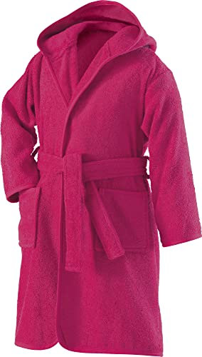 Erwin Müller Kinder-Bademantel mit Kapuze Uni Frottier Fuchsia Größe 86/92 - weich, flauschig, saugstark, mit Bindegürtel und Taschen, 100% Baumwolle