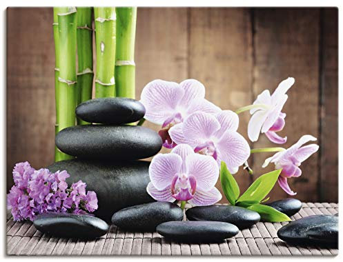 ARTLAND Wanddeko Leinwand Bilder Wandbild 80x60 cm Zen Asien Asiatisch Wellness Spa Bambus Natur Steine Orchideen T5OO
