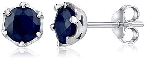SILVEGO Damen Ohrringe aus 925 Sterling Silber mit echtem Saphir 6 mm Ohrstecker