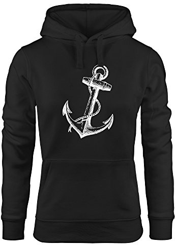 MoonWorks Hoodie Damen Anker schräg Sweatshirt Kapuze Kapuzenpullover Anchor schwarz XL