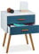 Relaxdays Beistellschrank Skandinavisches Design, 2 Schubladen, Retro HBT: 58 x 41 x 48 cm, matt lackiert, türkis weiß