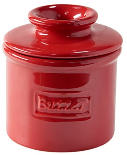 Cloche à beurre – le beurrier original Butter Bell par L. Tremain, beurrier céramique française, collection Café rétro, rouge marasquin, fini brillant