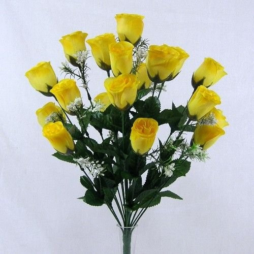 P 18 head rose buds artificial flower bush weddings/graves (1 Bunch, Yellow)