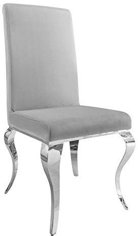 invicta INTERIOR Stylischer Design Stuhl MODERN BAROCK grau Stuhlbeine aus Edelstahl Samtoptik Lehnstuhl Esszimmerstuhl