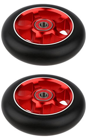MagiDeal 2 pcs Professionelle 100mm Scooter Ersatz Rollen Scooter Wheels Räder Set - rot