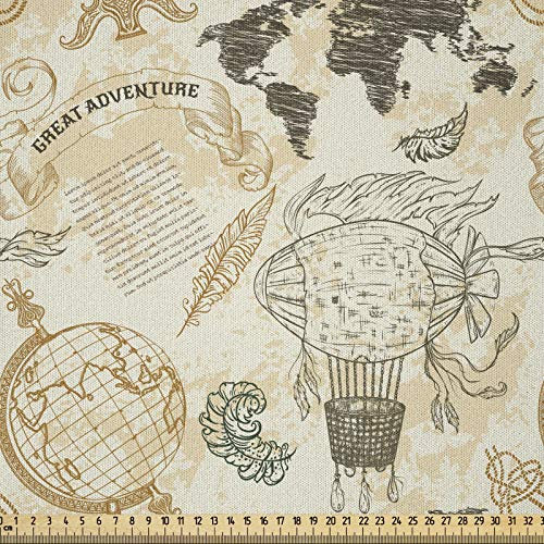 ABAKUHAUS Weltkarte Stoff als Meterware, Vintage Globe Seil, Microfaser Multi Zweck Dekostoff für Kunsthandwerke, 3M (230x300cm), Beige Olivgrün