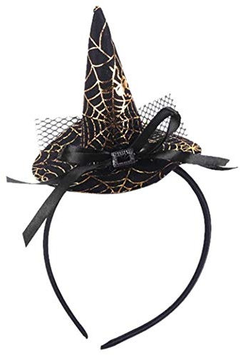 EROSPA® Haarreif - Hexenhut Spinnennetz - Halloween Kostüm Karneval Fasching - Schwarz/Gold