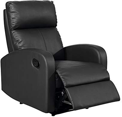 MOMMA HOME - Relaxsessel mit Liegefunktion - Modell Tavira - Farbe Schwarz - Maße 71 x 93 x 102 cm - Polsterung aus Naturleder - Metallstruktur - Manueller Handhebel