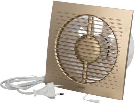 EUROPLAST Diameter 125 mm Wall Fan Exhaust Cable Switch Fan Kitchen Toilet Bathroom - Pull Cord and Plug - Plastic - Gold