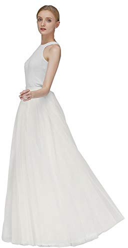 EllieHouse A-Linie, langer Maxi-Tüll-Rock für Brautjungfern, Hochzeit, Abend, Party, Abschlussball, P68 - elfenbein - X-Groß