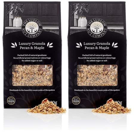 Granola Pecan & Maple by Ludlow Nut - Breakfast Cereal – Source of Vegan Protein - Contains Pecan Nuts, Oats, Seeds, Puffed Rice and Maple Syrup (2 x 450g)