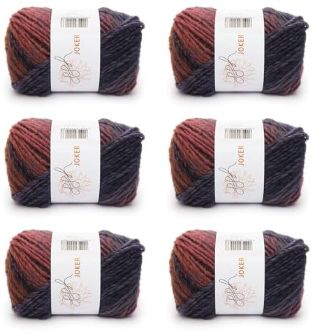 ggh Joker Box - 6 Knäuel - Schurwolle Mischung mit Farbverlauf - Wolle zum Stricken oder Häkeln Farbe 018 - Lila-Braun meliert