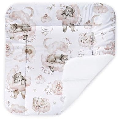 Balbina® Wickelunterlage aus Baumwolle weiche Wickeltischauflage für Wickelkommoden waschbar 70x70 I Bärchen auf Wolke, Rosa