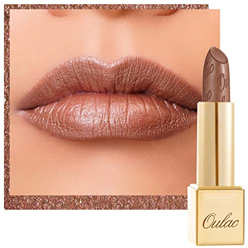 OULAC Metallic Shine Glitter Lipstick, Brown High Impact Lipcolor, Lightweight Soft and Ultra Hydrating, Long Lasting, Vegan & Cruelty-Free, Full-Coverage Lip Color 4.3 g/0.15 Guilty Pleasure(09)