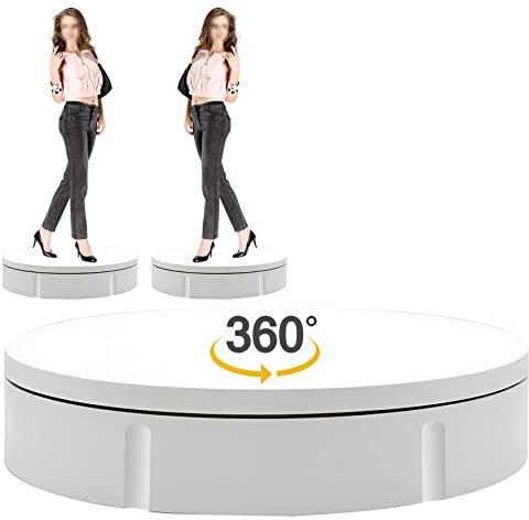 FONOBO Motorized Rotating Display Stand 360° Electric Turntable with 5 Pvc Backgrounds, 330Lb Load for Display Heavy Duty Product,White