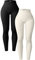 OQQ Damen 2 Stück Yoga Leggings Gerippt Nahtlos Workout Hohe Taille Athletic Pants, Schwarz/Beige, S