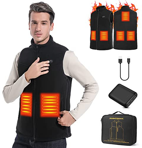 LUXURY-VITA Heated Vest For Men Casual Lightweight Fleece Jacket USB Electric Heated Vest Outerwear With Battery Pack Included For Outdoor Hiking Fishing Running(Black,L)