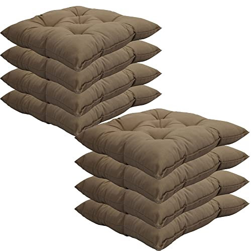 NYVI Stuhlkissen 38x38 cm ComfySeat Beige 8er Set - Sitzkissen mit 6 cm Comfort Sitzpolster - Indoor & Outdoor - Gartenstuhlkissen aus Baumwoll-Mischgewebe - ÖkoTex 100