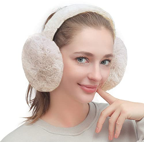 TOEECY Ohrenwärmer Damen Winterplüsch Ohrenschützer Warme Faltbare Verstellbarer Plüsch Earmuffs Bequemer Weicher Mode Kälteschutz Outdoor Ohrenmuscheln für Frauen (Beige)