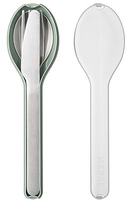 Mepal - Set de Couverts 3 Pièces Ellipse - Set de Couverts à Emporter - Composé d'un Couteau, d'une Fourchette et d'une Cuillère - Avec Étui de Voyage - Acier Inoxydable - Nordic Sage