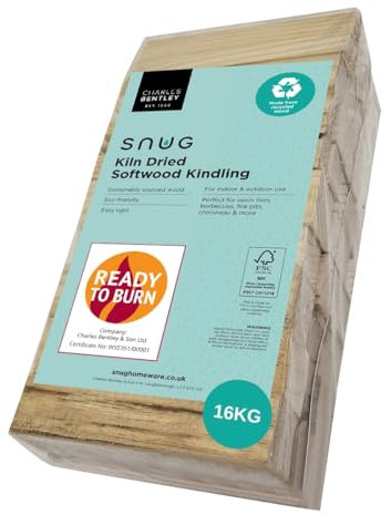 CHARLES BENTLEY Premium Kindling Wood 8x2kg BAGS, Natural Firelighters, Odourless Kiln Dried Sustainabily Sourced FSC Certified Pine Dry Wood for Log Burner, Firepit, BBQ, Pizza Oven, Fireplace