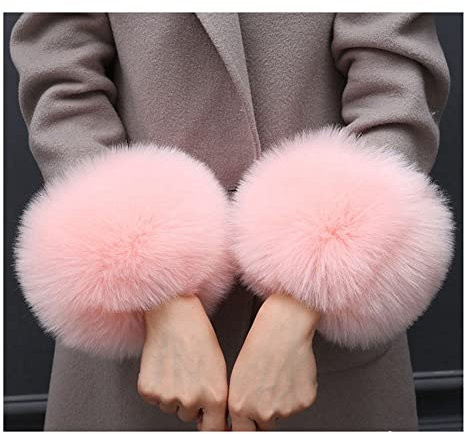 SHTGOI Damen Pelzmanschetten Fell Handgelenk Wärmer Kunstpelz Manschetten Armstulpen Winter Handwärmer Ärmel Plüsch Pulswärmer Fellstulpen Faux Pelz Armstulpen Handschuhe Rosa