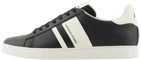 Armani Exchange Herren Paris Double line Sneaker, Black+ Off White, 43 EU